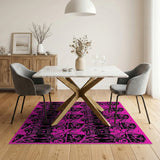 Vibrant Pink Black Lantern Silhouette Area Rug