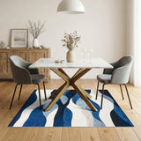 Wave Blue and Teal Blue Wave Abstract Area Rug