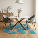 Vibrant Blue Monstera Leaf Boho Area Rug