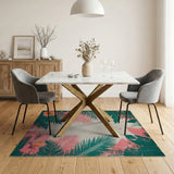 Distressed Tropical Palm Hibiscus Area Rug