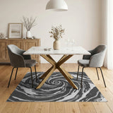 Hypnotic Vortex Swirl Black White Abstract Area Rug