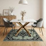 Ornate Mint Green Black Floral Area Rug