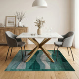 Abstract Area Layered Green Wave Abstract Area Rug