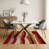 Wavy Red Orange Abstract Area Rug