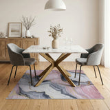 Pink Pink Gold Marble Vein Abstract Area Rug