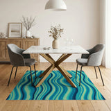 Blue Teal Ocean Wave Area Rug