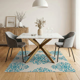 Blue and Teal Teal Floral Damask Area Rug