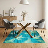 Coastal Beach Blue and Teal Palm Leaf Coastal Area Rug