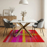 Vibrant Red Yellow Grid Stripe Area Rug
