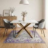 ODIKA Vintage Lilac Floral Washable Area Rug - Low Pile Non-Slip Aesthetic Carpet