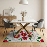 Festive Red Poinsettia Holly Floral Rug