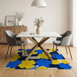 Retro Navy Blue Yellow Floral Geometric Rug
