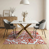 Red Bold Red Floral Outline Area Rug