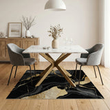 Black Gold Veined Marble Abstract Area Rug