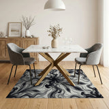 Ethereal Black Feather Swirl Area Rug
