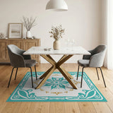 Blue and Teal Teal Gold Floral Medallion Area Rug