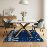 Navy Snowflakes Snowy Pines Area Rug