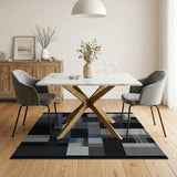 Blue and Teal Modern Geometric Patchwork Area Rug in Grey Blue