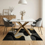 ODIKA Modern Abstract Gold and Black Washable Area Rug - Low Pile Non-Slip Indoor Rug