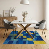 Abstract Geometric Blue Teal Yellow Area Rug