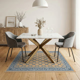 Beige Trellis Lattice Area Rug with Blue Border