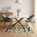ODIKA Washable Folk Dachshund Dog Print Rug - Non-Slip Low Pile Area Rug