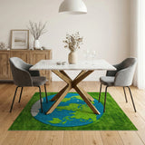 Earth Globe on Lush Green Grass Area Rug