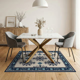 Navy Teal Persian Motif Area Rug
