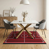 Red Black Striped Soccer Field Area Rug