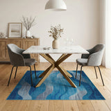 Blue and Teal Abstract Blue Wave Coastal Area Rug