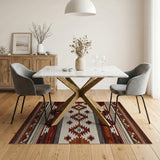 ODIKA Southwestern Tribal Washable Area Rug - Rust & Cream Low Pile Non-Slip Rug