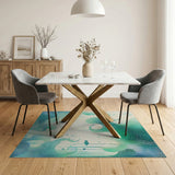 Teal Abstract Ocean Swirls Area Rug