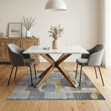 Modern Geometric Abstract Area Rug Grey Teal Gold