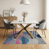 Abstract Wavy Cloud Area Rug in Blues Pink Grey