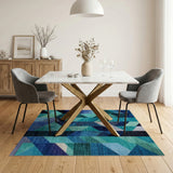 Modern Blue Teal Geometric Triangle Rug