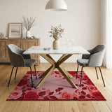 Blush Pink Red Rose Border Area Rug