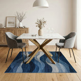 Layered Blue Waves Abstract Area Rug