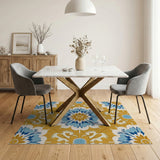Blue Gold Floral Medallion Area Rug