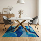 Oceanic Blue Waves Abstract Area Rug