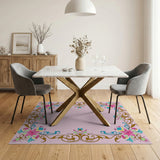 Ornate Multi-Color Floral Border Pink Rug