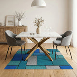 Blue and Teal Blue Teal Geometric Patchwork Area Rug
