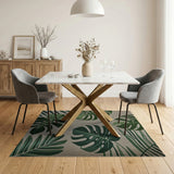 Green Monstera Leaves Area Rug on Beige