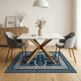 Navy Blue Ornate Persian Medallion Rug