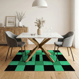 Blue and Teal Teal Black Geometric Grid Area Rug