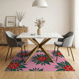 Bold Red Flowers on Vibrant Pink Area Rug