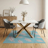 Light Blue Pink-Tipped Feather Pattern Rug