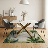 Coastal Beach Palm Frond Border Coastal Area Rug