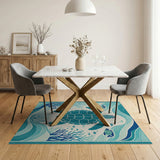 Teal Sea Turtle Coral Reef Area Rug