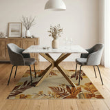 Cream Fern Frond Blossom Area Rug
