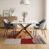 Abstract Curved Orange Multi-Color Area Rug